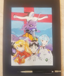 #Evangelion - Illustrazione originale a matita colorata 21x29,7 ( applicata su cartoncino nero ) 10 euro